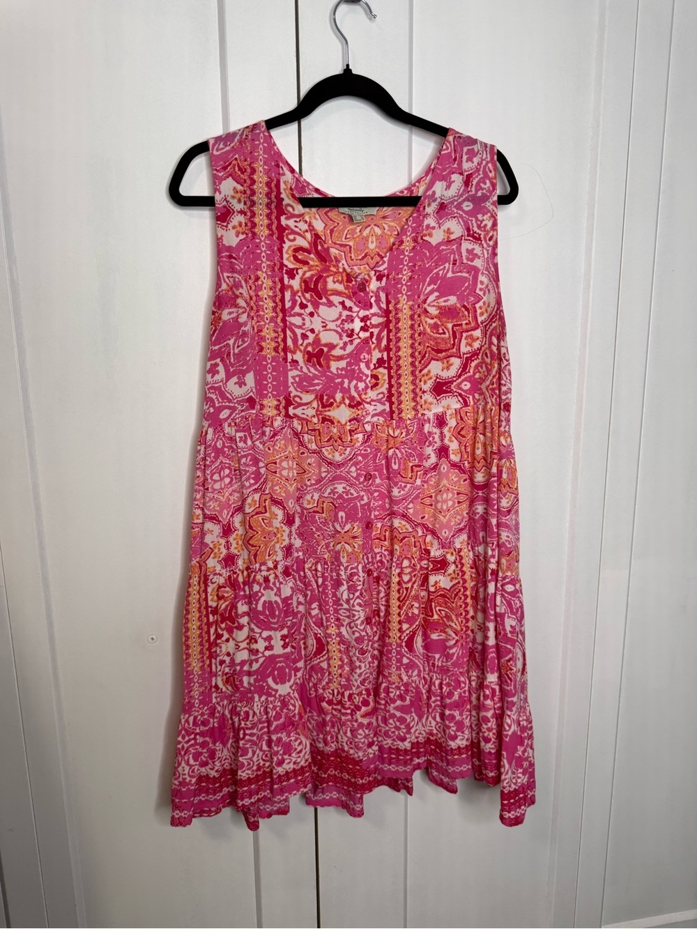 Orientique - medium - Sleeveless Paisley Print Mini Dress in Pink peach orange